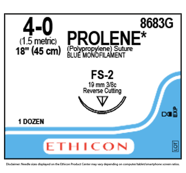 Suture with Needle Prolene™ Nonabsorbable Uncoated Blue Suture Monofilament Polypropylene Suture Size 4 - 0 18 Inch Suture 1-Needle 19 mm Length 3/8 Circle Reverse Cutting Needle by Ethicon - Suture  J & J Healthcare Systems  ID 8683G